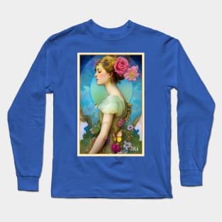 Pretty Flower Girl - Art Deco painting of girl with flowers and roses - A modern art or Art Nouveau style painting of a women or magical pagan girl Long Sleeve T-Shirt